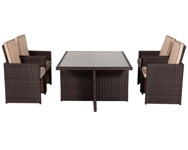 4 Seat Rattan Garden Cube Set in Brown - Barcelona - Rattan Garden