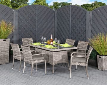 6 Sat Rattan Garden Dining Set With Small Rectangular Dining Table in