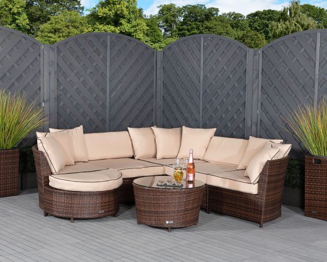 Rattan Garden Corner Sofa Set In Brown Valencia Rattan Garden