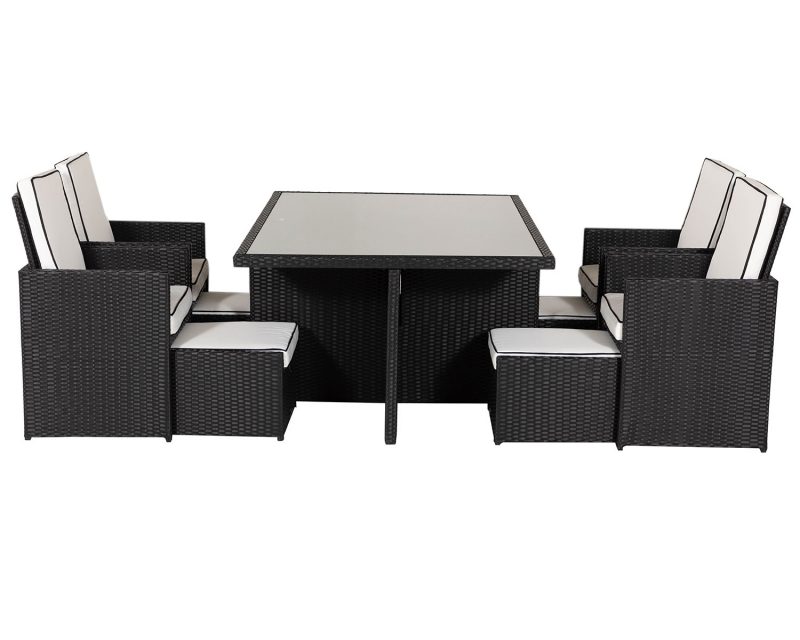 4 Seat Rattan Garden Cube Set in Black & White with 4 Footstools ...