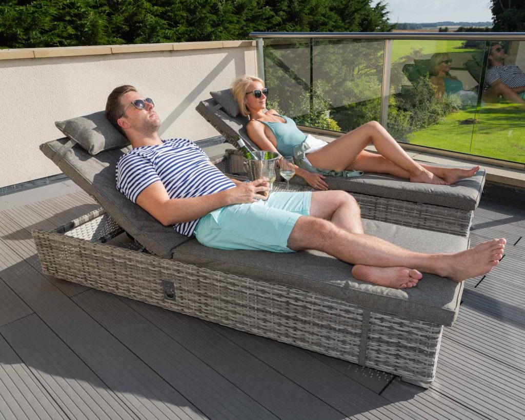 Rattan Garden Sun Lounger Set in Grey - Miami - Rattan Garden Furniture