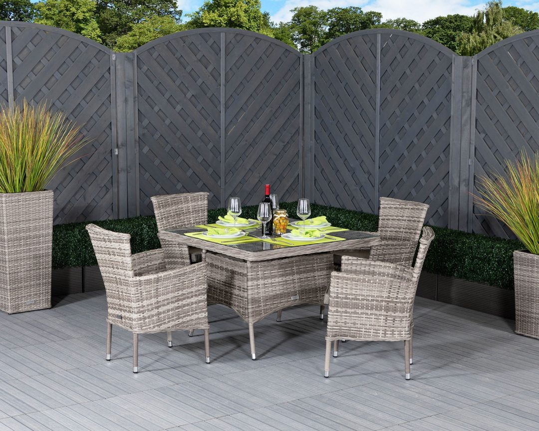 4 Seat Rattan Garden Dining Set With Square Dining Table in Grey