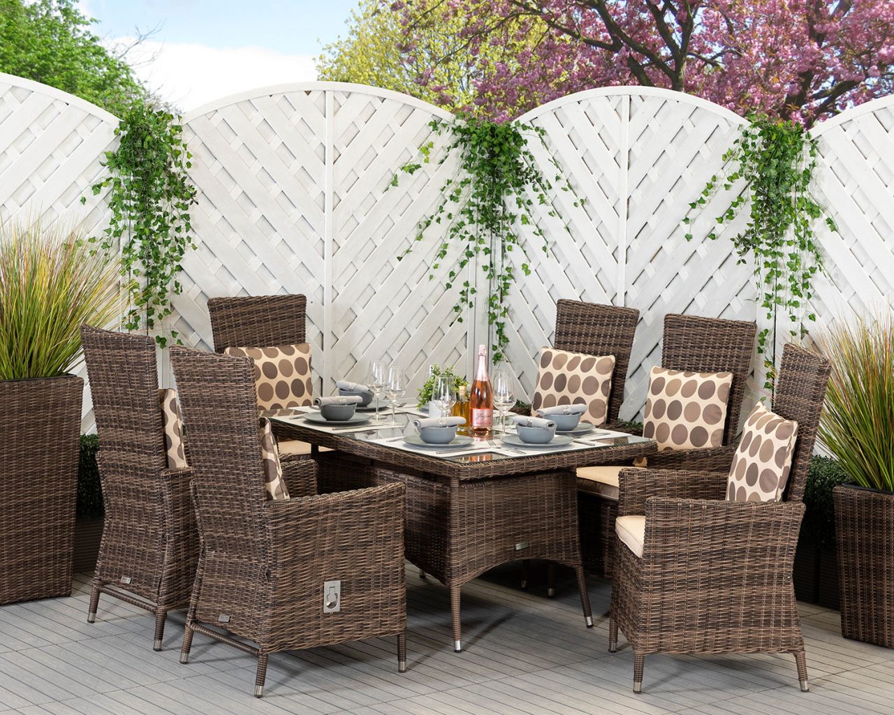 6 Seater Rattan Garden Dining Set With Small Rectangular Dining Table