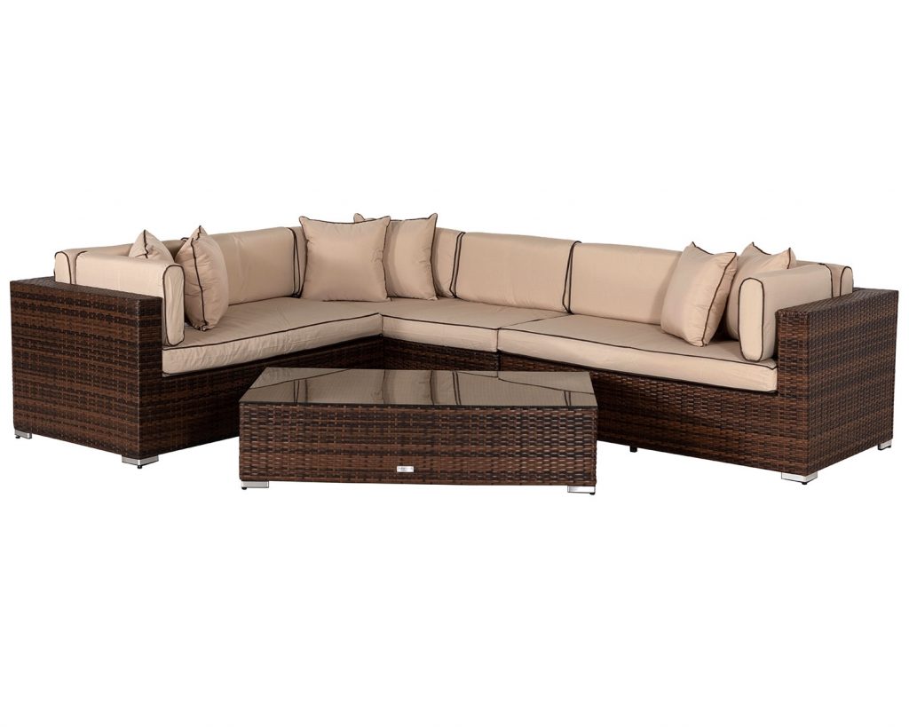 Rattan Garden Righthand Corner Sofa Set in Brown - Monaco - Rattan