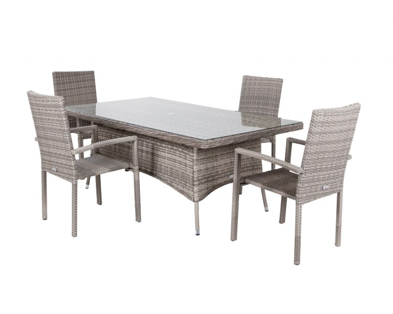 4 Seat Rattan Garden Dining Set With Rectangular Dining Table In Grey