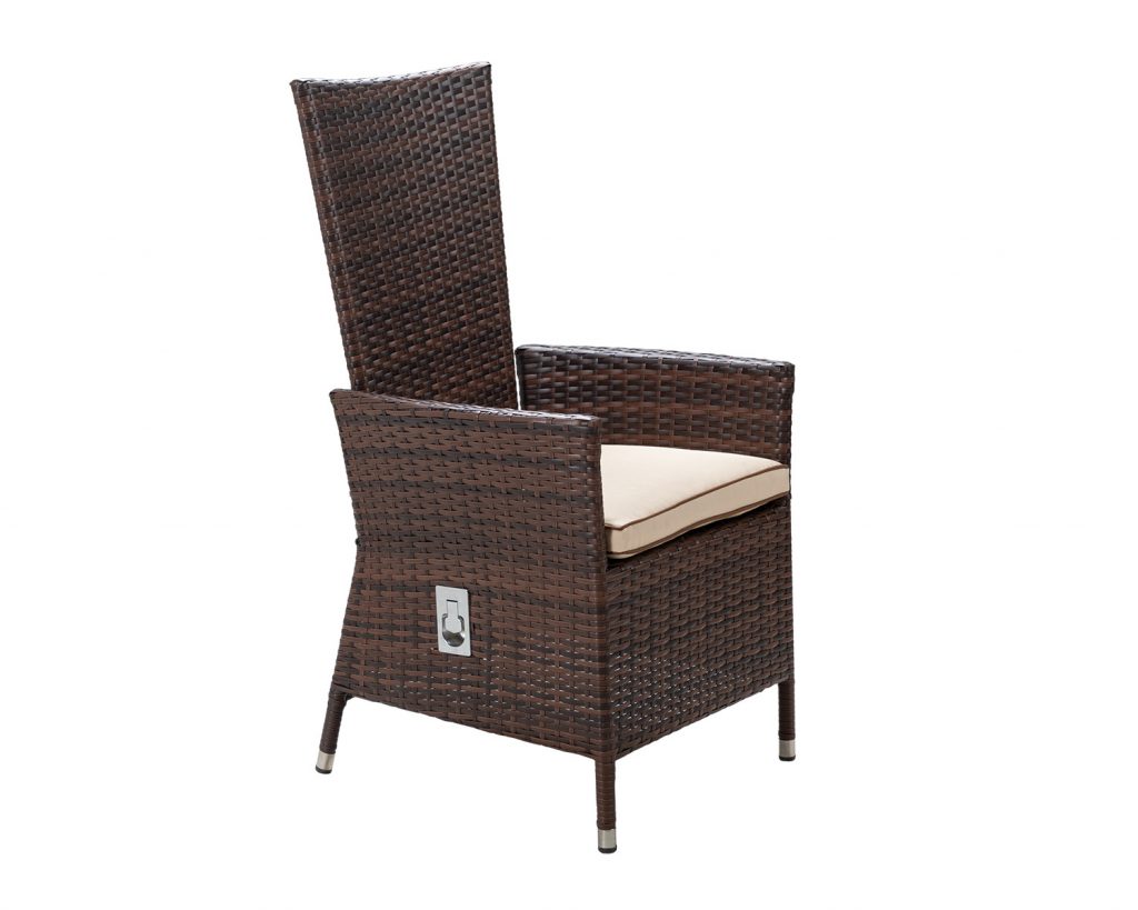 Reclining Rattan Garden Chair in Brown - Cambridge - Rattan Garden